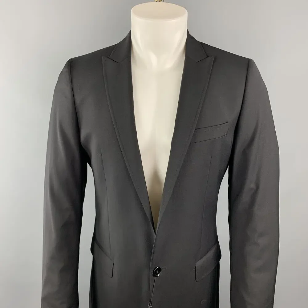 D&G by DOLCE & GABBANA 36 R Black Solid Wool Notch Lapel Sport Coat